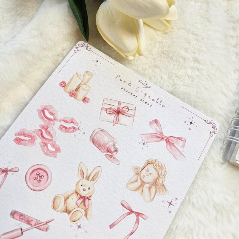 Pink Coquette Sticker Sheet | Journal Stickers | Watercolor Scrapbook ...