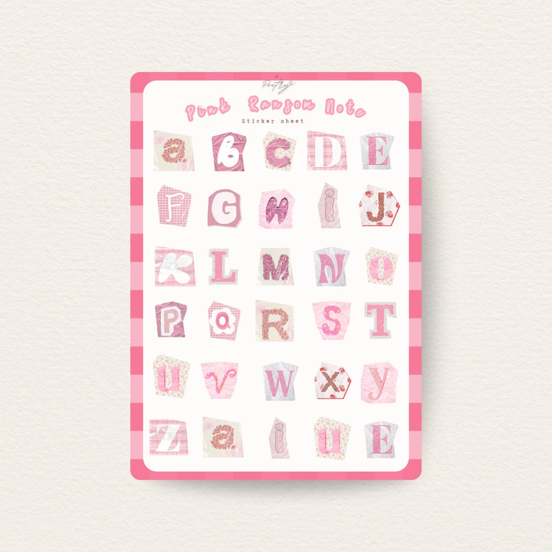 Pink Randsom Letters Pink Ransom Note Alphabet Sticker Sheet | Junk Journal Sticker Sheets ...