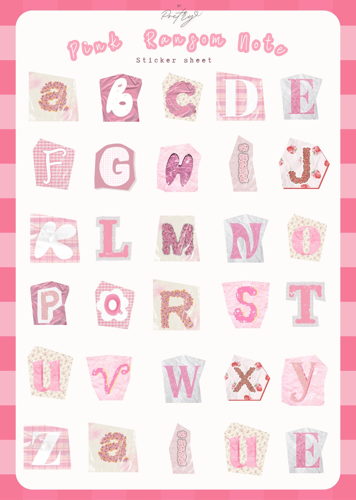 Cute Ransom Letters Pink Ransom Note Alphabet Sticker Sheet | Junk Journal Sticker Sheets ...