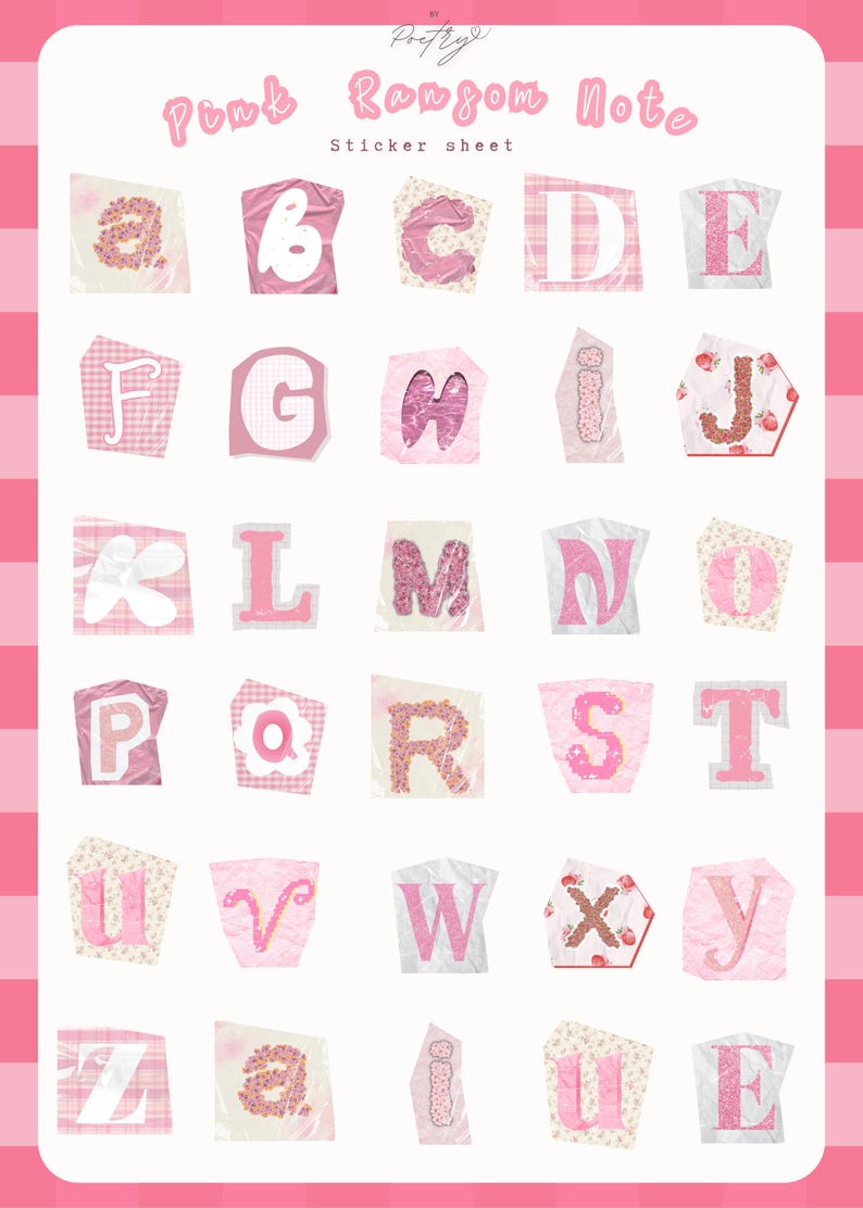 Pink Ransom Note Letters Pink Ransom Note Alphabet Sticker Sheet | Junk Journal Sticker Sheets ...