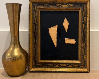 Vintage black and gold wood frame with black and beige abstract