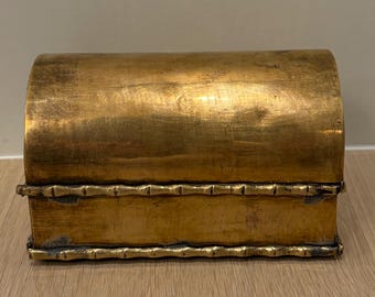 Vintage small brass bamboo hinged box or chest