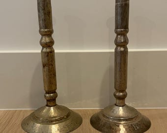 Vintage silver hammered candlestick holders, pair set of two