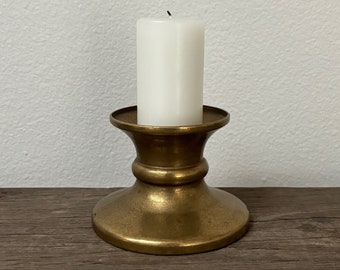 Vintage brass single candle holder, chunky, post modern