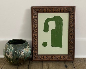 Vintage carved wood frame with green abstract painting