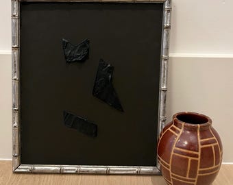 Vintage silver bamboo wood frame with black and brown abstract