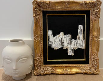 Vintage baroque gold wood frame with black and white abstract