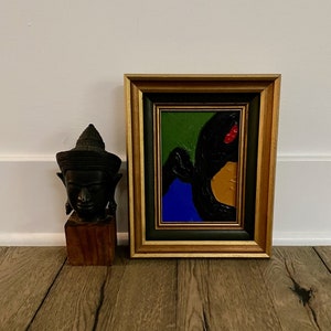 Vintage chunky gold and black wood frame with new multi color, colorful abstract painting