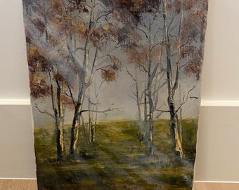 Vintage landscape tree oil painting on wrapped canvas