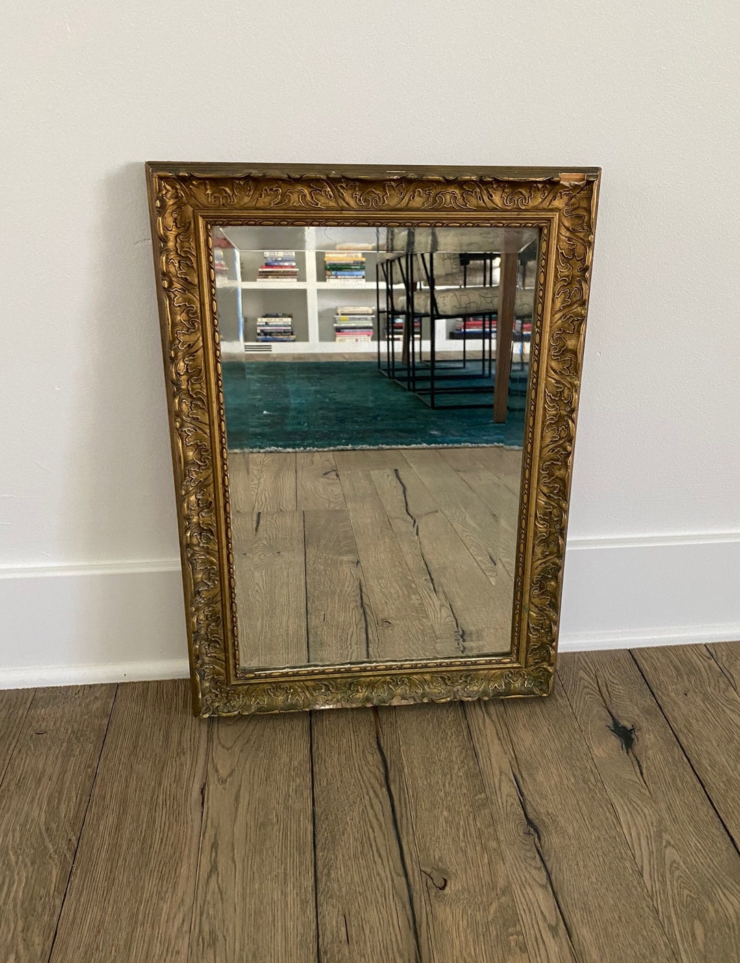 Antique Gold Gesso Gilded Frame With Beveled Cut Wall Mirror
