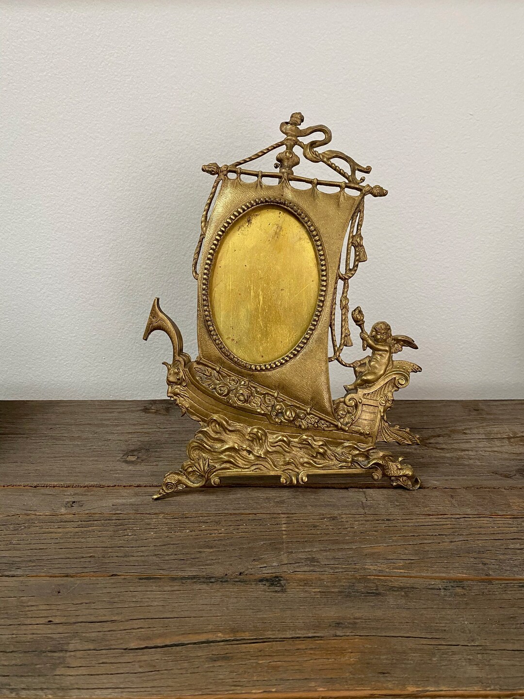 Vintage Brass Pirate Ship Picture Frame With Cherub Dragon Etsy