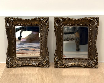 Small vintage hard plastic dark gold baroque wall mirrors