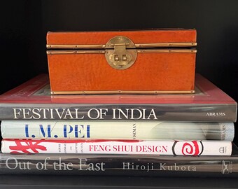 Vintage Asian chestnut brown and brass box, hinged