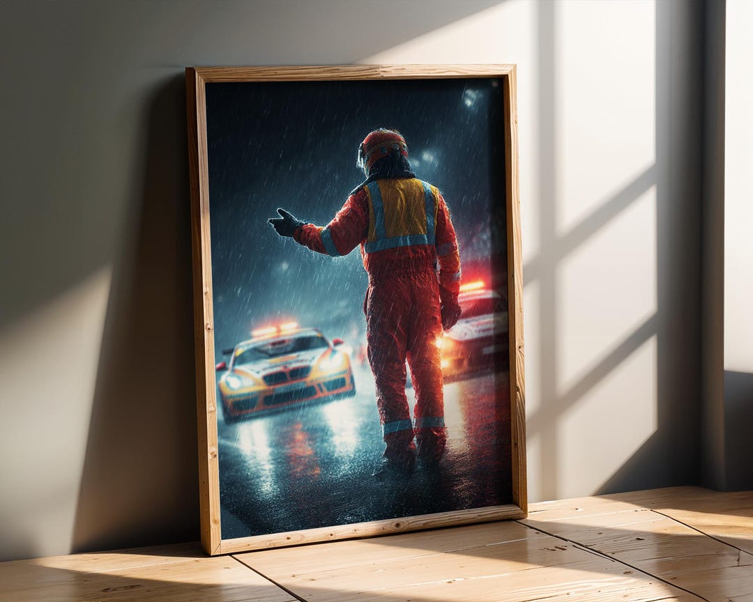 Midnight Racing Poster Race Track | Night Rain Racing Marshal Poster • Dramatic Motorsport Art ...