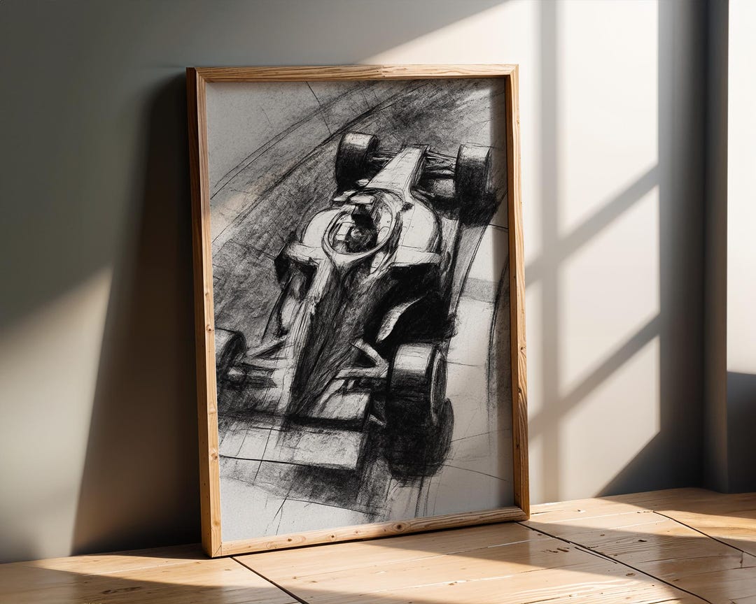 Race Track | F1 Car Sketch Print | Charcoal Motorsport Illustration - Etsy