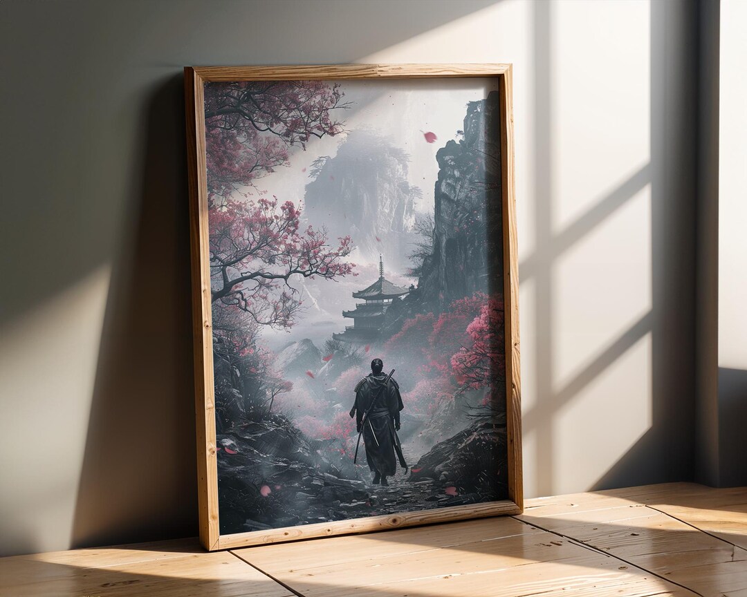 Samurai Path Design Samurai Path Cherry Blossom Wall Art Japanese Temple Landscape - Etsy