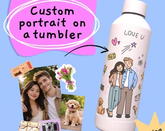 Vaso con retrato ilustrado personalizado: convierte tu foto en una botella de recuerdos
