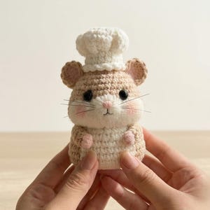 Niedlicher Koch Hamster, Gehäkelte Bäcker Maus, Kuscheltier, Kawaii Küche Dekor, Geschenk für Bäcker