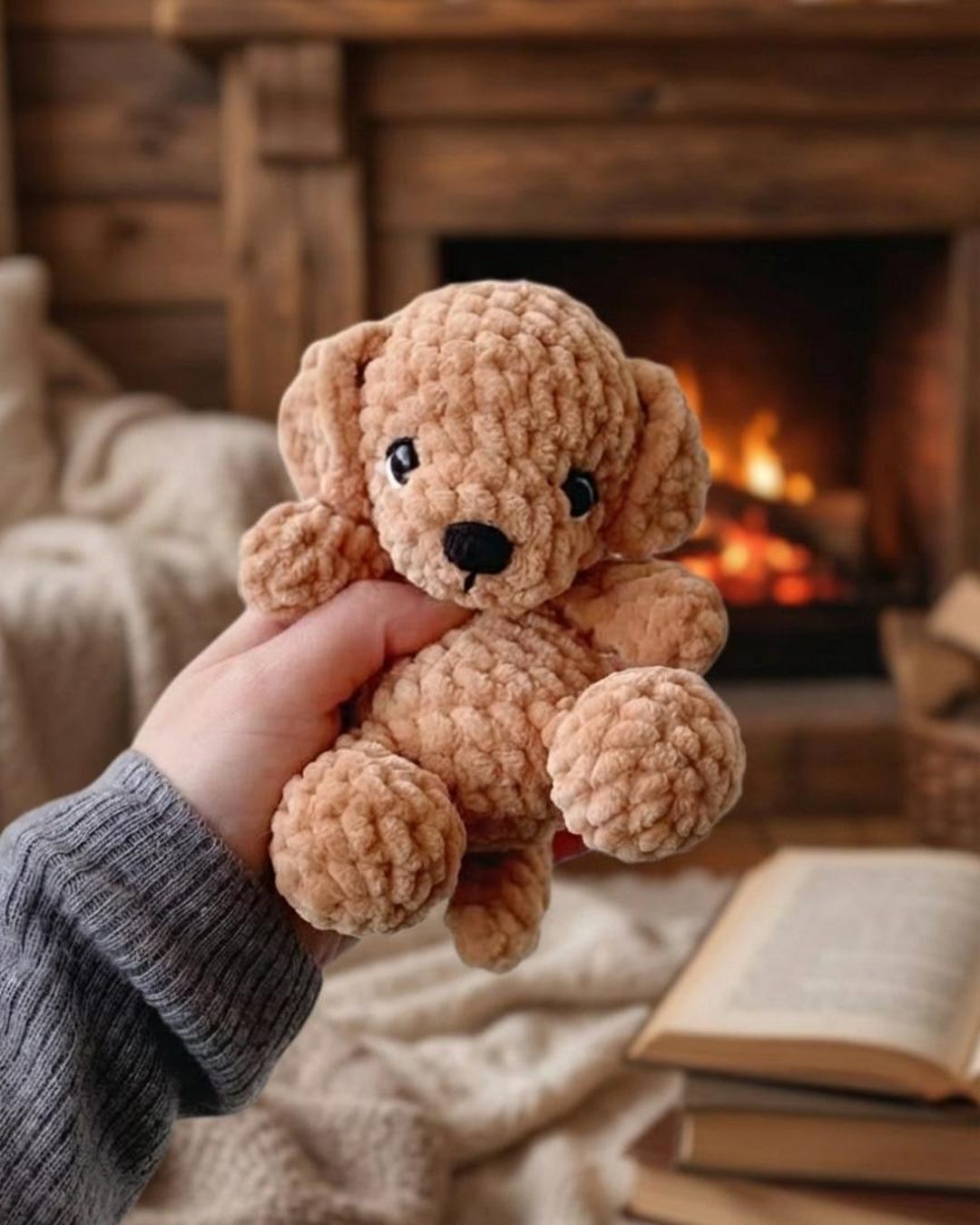 Cute Crochet Dog Plush, Handmade Amigurumi Puppy, Soft Velvet Stuffed
