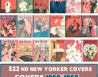 Kolekcja okładek New Yorkera z lat 60., Art Deco, Ilustracja modowa, Sztuka do druku (Pobieranie cyfrowe)