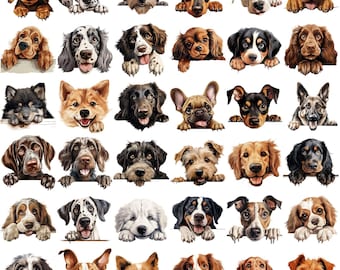 200 Peeking Dog Clipart | Cute Sneaky Dogs Digital Download | Printable Puppy Illustrations for Scrapbook, Planner & DIY Crafts