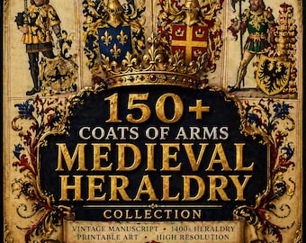 150+ Medieval Coats of Arms | Royal Heraldry Clipart | Vintage Manuscript Illustrations | Antique Crests PNG JPG | Instant Download
