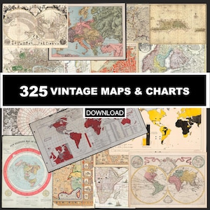 325 Vintage World Maps & Charts | Historic Antique Collection  vintage wall art(Digital Download)
