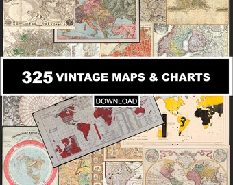 325 Vintage World Maps & Charts | Historic Antique Collection  vintage wall art(Digital Download)