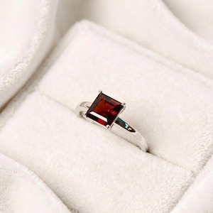 Ruby Red Solitaire Ring in Sterling Silver | Handcrafted in Jaipur, India | Princess Cut Ruby Ring | July Birthstone Gift for Her