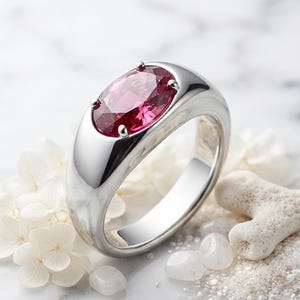 Oval Natural Ruby Ring in 925 Sterling Silver, Handmade Solitaire Ring, July Birthstone, Anniversary Gift for Women