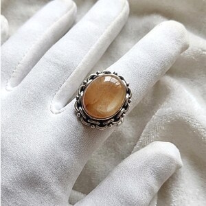Vintage Tiger Eye Stone Ring, Silver Plated Brass Ring, Oval Gemstone Statement Ring, Boho Adjustable Ring, Handmade Jewelry