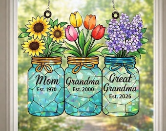 Mom Grandma Mother Day Hologram Acrylic Ornament, Generations Family Keepsake, Acrylic Window Hanging, Mom Suncatcher Window Hanging Decor