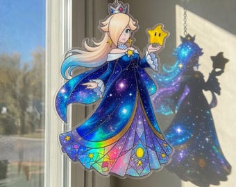 Rosalina Hologram Suncatcher, Super Mario Window Hanging, Rainbow Shadow Art, Luma Star Stained Glass Decor, Gaming Room Aesthetic Ornament