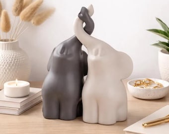 Figuritas de cerámica de pareja de elefantes, juego de regalo de decoración retro para el hogar