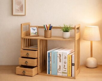Estantería de escritorio de bambú con 3 cajones – Estante de almacenamiento de madera para escritorio