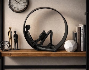 Escultura abstracta de lector, decoración de hierro forjado para amantes de los libros, arte minimalista para estanterías.