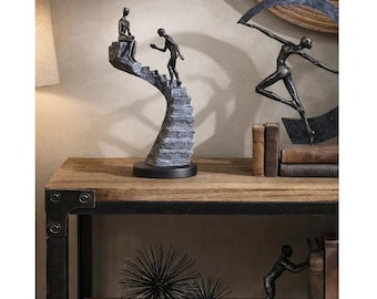 Escultura abstracta de personas, figura para escalera, decoración de poliresina negra y dorada