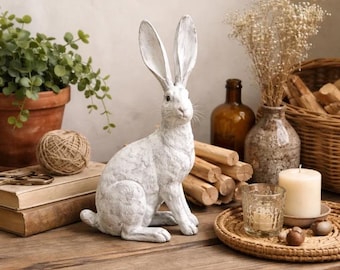 Figura de conejo de resina hecha a mano, decoración de conejo de orejas largas