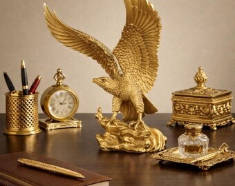 Estatua de águila de cobre vintage, escultura de alas extendidas, decoración de oficina