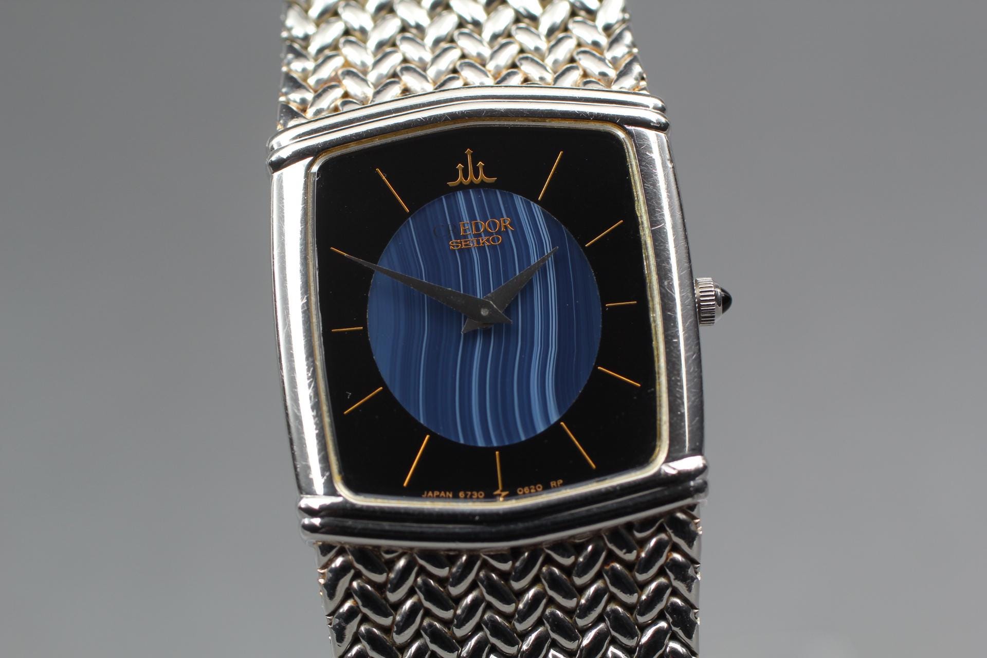 Exc+5 SEIKO 6730-5340 21mm Credor Black Silver Quartz Woman Watch