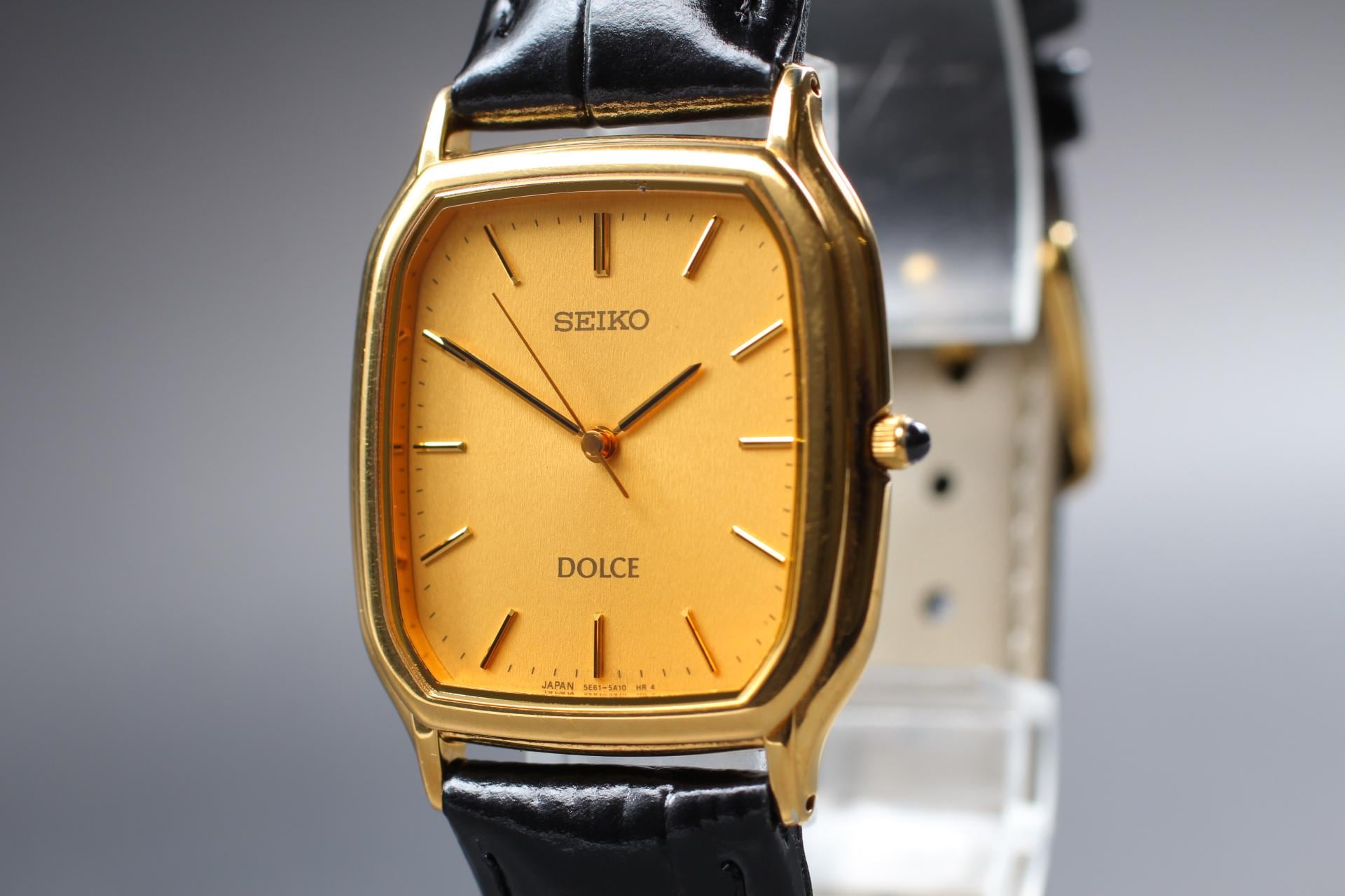 N MINT SEIKO DOLCE 5E61-5A10 28mm Gold Dial Quartz Men's Watch