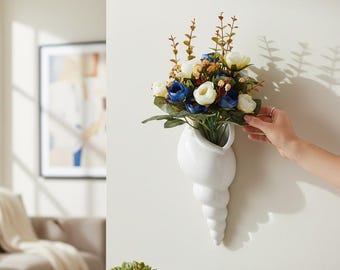 Keramik Sea Shell hängende Vase - moderne weiße Muschel-Wand-Dekor, kleine Blumen-Halter