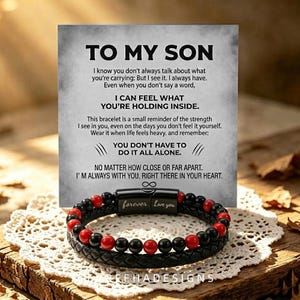to my son engraved braided leather natural stone bead bracelet