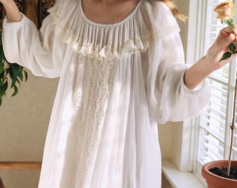 Camisón de princesa de encaje, estilo retro de hada francesa, pijama dulce