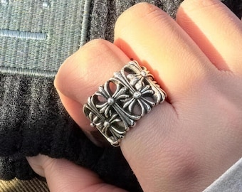 Sterling Silver Vintage Cross Ring: Punk Hip Hop Statement Jewelry