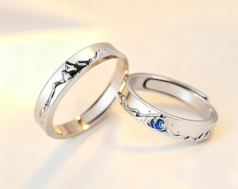 Sterlingzilveren berggolf paarringen, bijpassende belofte sieraden van hem