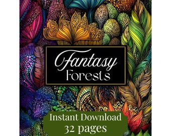 Fantasy Forests Adult Coloring Book | Enchanted Forest Coloring Pages | Magical Nature Art | A4 Printable PDF Instant Download