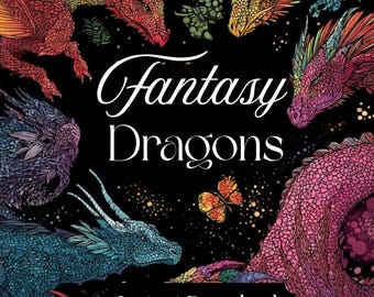Libro para colorear de dragones de fantasía para adultos / Páginas para colorear de dragones para adultos / Arte de fantasía imprimible / Descarga instantánea en PDF A4