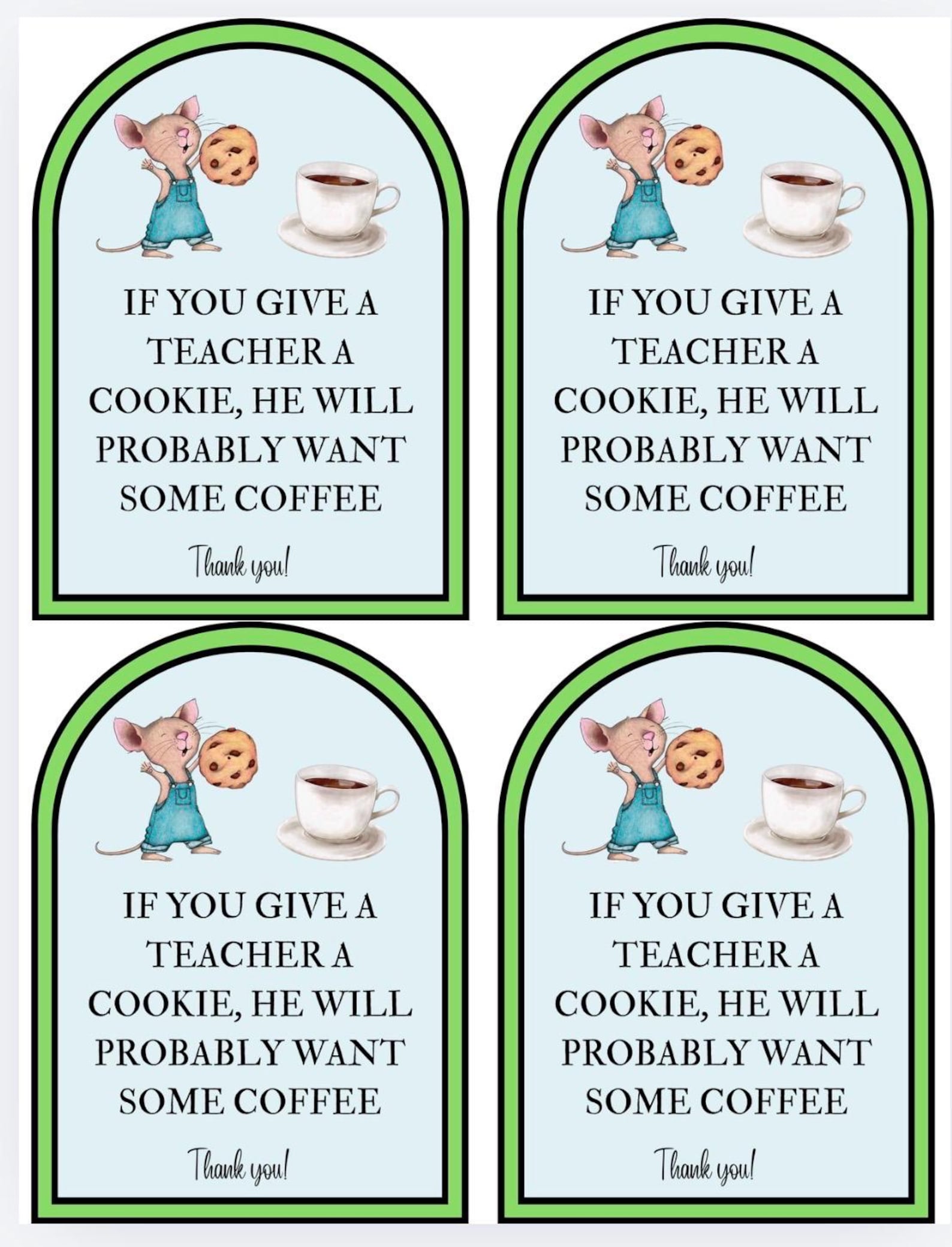 Teacher Gift Tag, Printable Appreciation Cookie Coffee (PDF Download ...