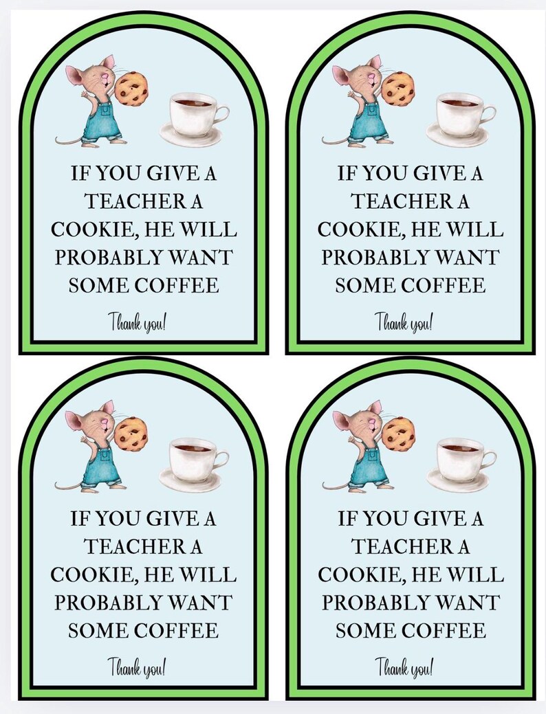 Teacher Gift Tag, Printable Appreciation Cookie Coffee (PDF Download ...